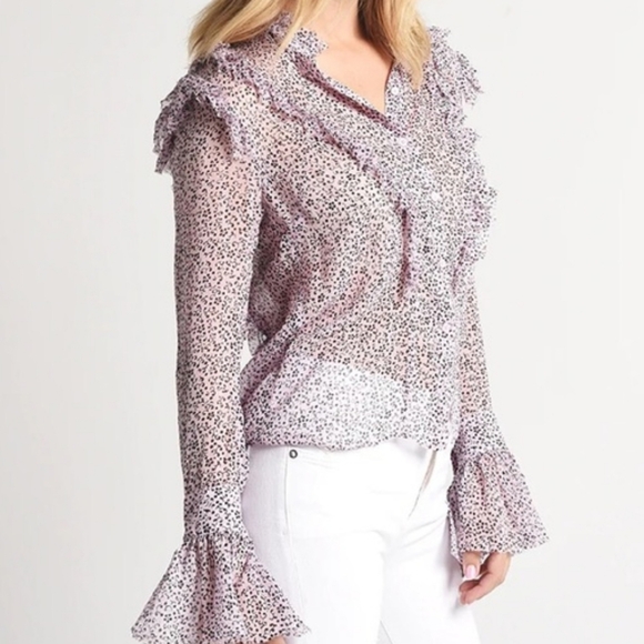 Zadig & Voltaire Purple Ruffled Floral Tweet Goa Sheer Blouse - Picture 2 of 14